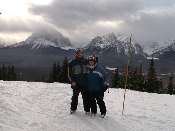 Friends atop Lake Louise Ski Resort